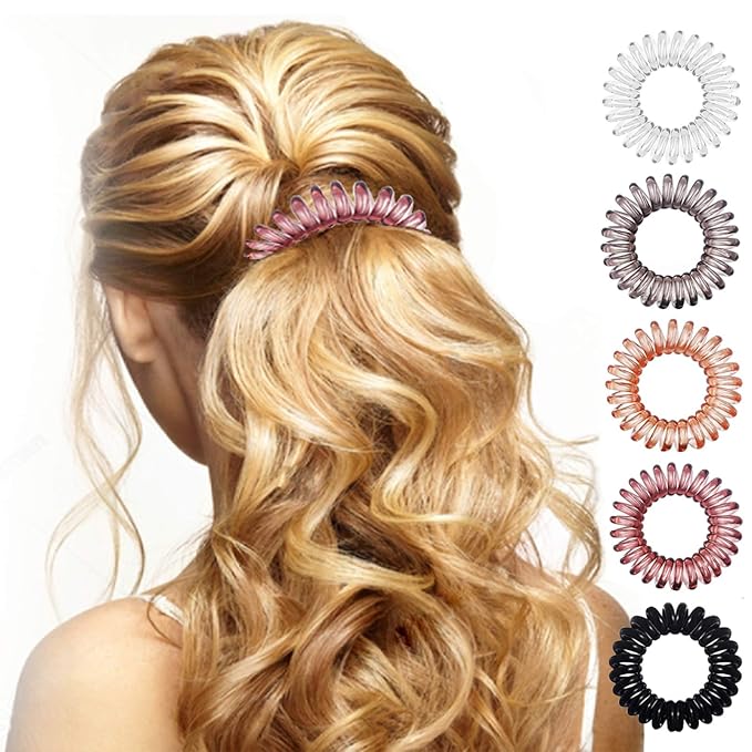 Hair Ties, 17 Pack Spiral Coils for Thick and Thin Hair - No Crease Ponytail Holders for Women and Children