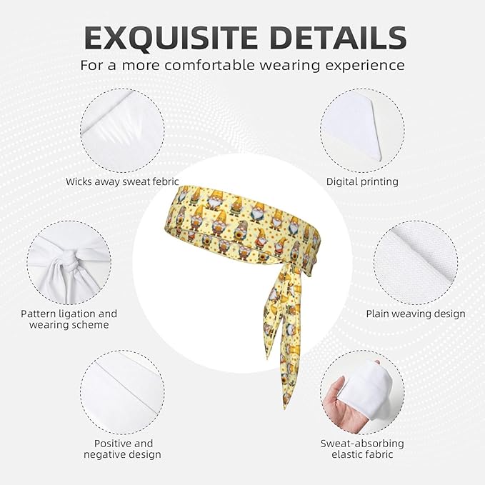 Men Women Novelty Sports Sweatbands Head Decor for Running Athletic Shower, Elastic Multifunction Funny Honeybee Gnomes Bee Sunflower Yellow Flowers Floral Head Ribbon Headdress