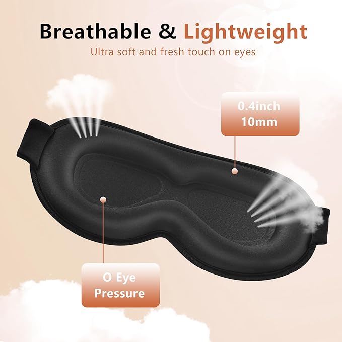 Sleep Mask for Side Sleeper Women Men, Eye Mask for Sleeping Light Blocking, 3D Contoured Cup Sleeping Mask, Soft Breathable Sleep Eye Mask with Adjustable Elastic Strap for Travel (Black)