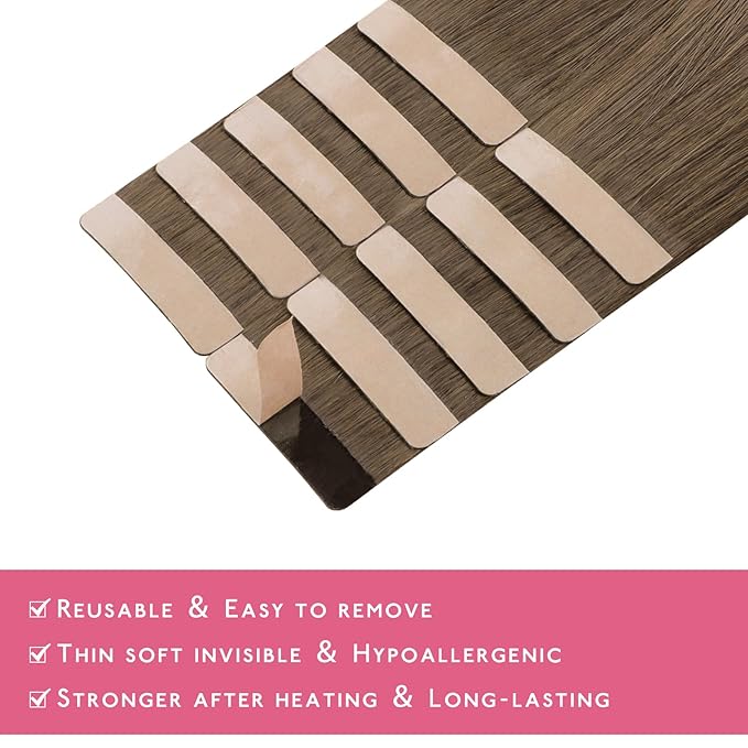 WENNALIFE Tape in Hair Extensions Human Hair Light Ash Brown 10pcs 30g 26 inch Remy Invisible Tape Ins Straight Colored Soft Real Human Hair Tape in Extensions Refill Set