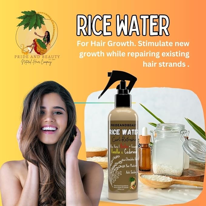 Rice Water For Hair Growth - Hair & Scalp Treatment, Rosemary Water Spray For Hair Growth, Infused with Biotin, Vegan Non-Greasy Spray Naturally Thicker hair. (Vanilla + Cedarwood, 4 OUNCES) (8 OUNCES, Vanilla Cedarwood)