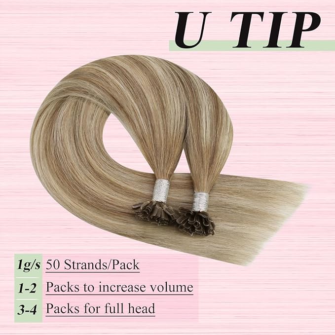 YoungSee Balayage U Tips Hair Extensions Hot fusion Pre Bonded Utip Hair Extensions Human Hair Ombre Brown and Blonde Remy Hair Extension U Tip Hot Fusion K Tips Hair Extension for Women 18In 1G/S 50G