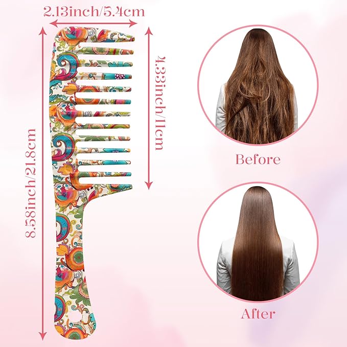 Wide Tooth Comb,Effortless Tangle Removal for Curly, Wet, Long Hair Wet,Cute Aesthetic Design for Women Men and Girls (Orange-16)