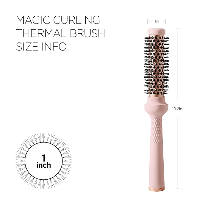 Magic Curling Round Brush (1 Inch) - Non-electronic, Self-Standing Round Brush, Great Blowout, Ceramic Coated Barrel, Quick Styling, Ionic Thermal Barrel, Volumizer, Styler