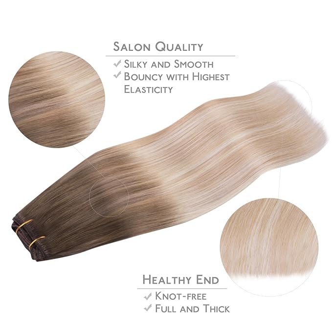 WENNALIFE Clip in Hair Extensions Real Human Hair, 20 Inch g 7pcs Balayage Sandy Brown to Platinum Blonde Remy Hair Straight Natural Extensiones De Cabello Humano Con Clip Ins