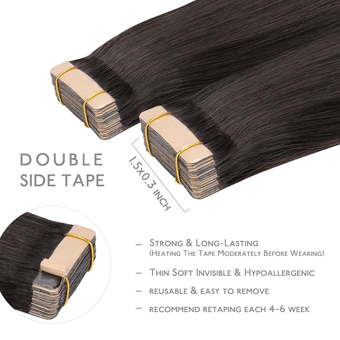 WENNALIFE Tape in Hair Extensions, 20pcs 16 Inch 50g Dark Brown to Chestnut Brown and Dirty Blonde Remy Human Hair, Coloured