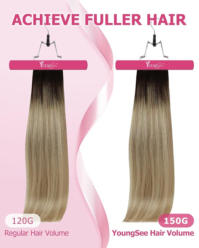 YoungSee 135G Clip in Human Hair Extension Ombre Real Hair Extension Clip in Human Hair Medium Brown Ombre Golden Blonde Mix Platinum Blonde Balayage Real Human Hair Extensions Clip ins 18Inch 7Pcs