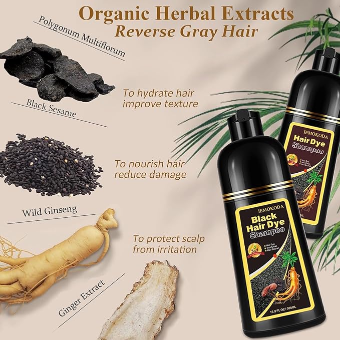 Dark Coffee Hair Dye Shampoo 3-in-1, 100% Gray Hair Coverage in Minutes, Instant Brown Shampoo Hair Dye, Herbal Hair Color Shampoo for Women & Men, Coloring Shampoo for Dyeing Gray, 16.9 Fl Oz