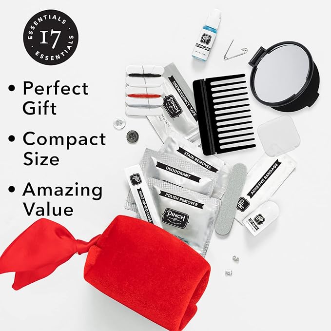 Pinch Provisions Velvet Minimergency Kit, for Her, Includes 17 Must-Have Emergency Essential Items, Compact, Multi-Functional Pouch, Gift for Parties and Birthdays