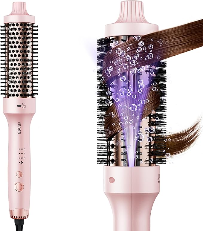 ABNER Thermal Ionic Brush, 1.5 inch Heated Round Brush for Blowout Look, Volumize, Style, Makes Hair Shinier & Smoother, Dual Voltage, Negative Ion Technology, Titanium, Temperature Settings