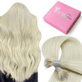 YoungSee Nano Beads Hair Extensions Human Hair Platinum Blonde Nano Ring Hair Extensions White Blonde Nano-Tip Extension 14inch 50g/50s Cold Fusion for Weddings and Special Occasions