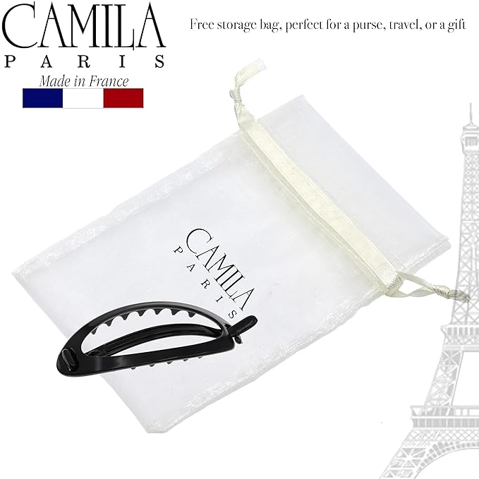 Camila Paris CP2317 French Hair Barrette Clip, Flexible Ponytail Holder No Metal Parts, Strong Hold Grip Hair Clips for Women, No Slip and Durable Styling Girls Hair Accessories, Made in France