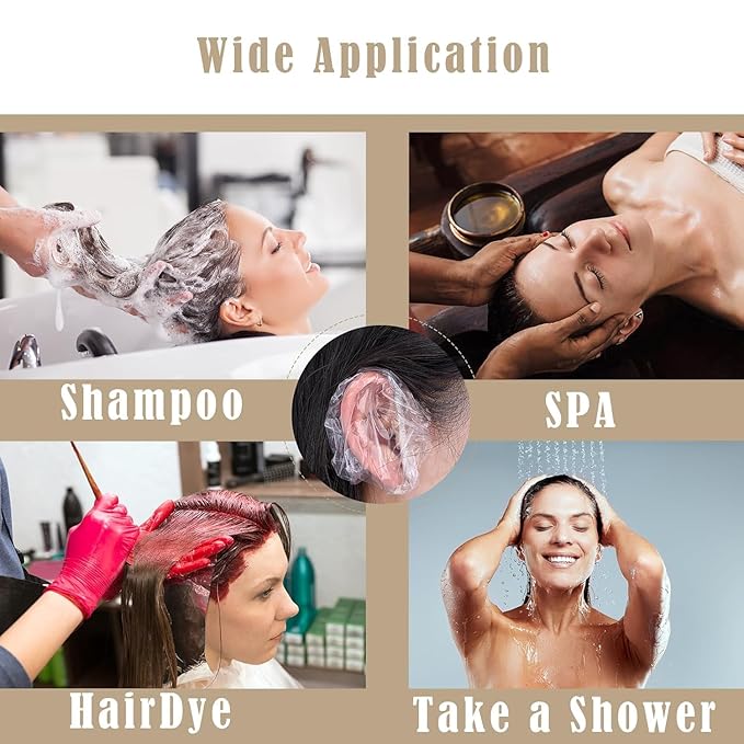 100 PCS Disposable Ear Covers for Shower, Clear Plastic Ear Shower Caps, Waterproof Ear Protectors for Hair Dye