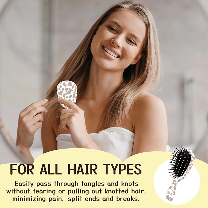 Mini Hair Brush,Cute Detangling Travel Hair Brush,Soft Bristles for Effortless Tangle Removal,Detangler Hairbrush for Women Men Boys Girls Kids Wet Dry All Hair Types (Brown Cow, Mini)