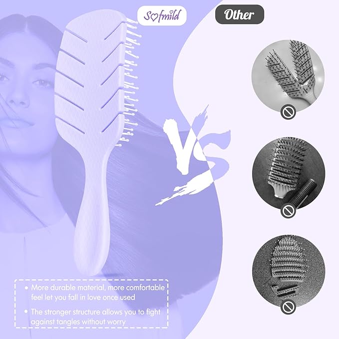 Hair Brush,Curved Vented Paddle Detangle Brush for Faster Blow Drying,Soft Flexible Bristles Glide Thru Tangles with Ease, Detangling Styling Hair Brushes for Women Curly Thick Wet Hair