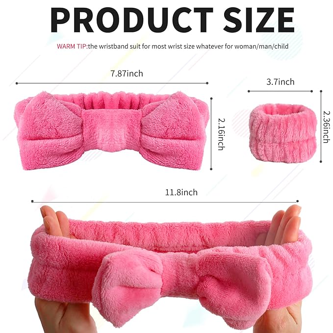 WSYUB Spa Headband and Wrist Bands for Makeup & Face Wash, 1 Set, Watermelon red