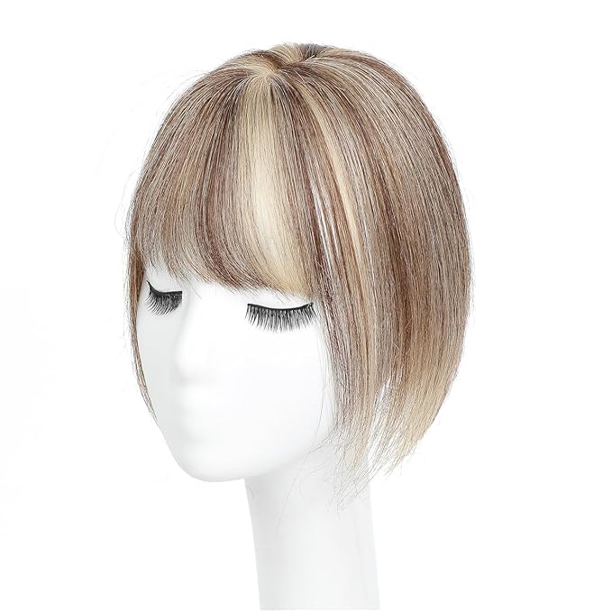Amchoice Hair Toppers for Women Real Human Hair, Bangs Hair Clip 360° 3D Cover Bangs, Human Hair Toppers for Women Daily(P4/27, 3D French Bangs (5 * 9))