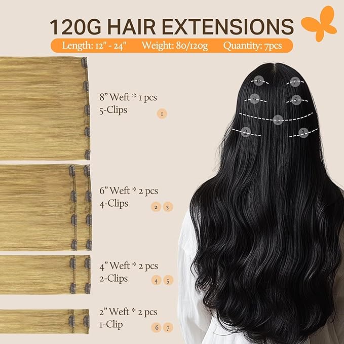 DOORES Clip in Hair Extensions Real Human Hair, Dirty Blonde 14 Inch 7pcs 100g, Remy Clip ins Extensions Thick Silky Straight Weft