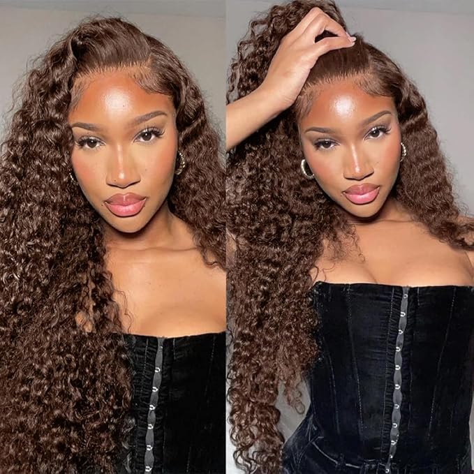 250% Density SKINLIKE Real HD Lace Wig, 13x6 Full Frontal 0.10mm Ultra-thin HD Lace Front Wigs Human Hair Pre-Plucked Bleached Knots Invisible Lace Chocolate Brown Deep Wave Human Hair Wigs 24 Inch