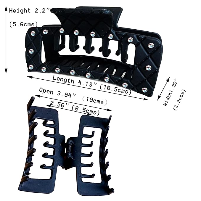 Bling bling Rhinestones Square Hair Clips Double Row Teeth,2 Rows Teeth Rectangle Hair Claw Clips with Shiny Rhinestones,Women Girls Sparkly Thick Hair Accessories Set(cream grey black)