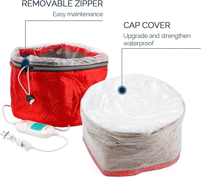 Electric Hair Steamer Cap with 2 Mode Temperature Control, Removable Washable Thermal Hair Cap for Hair Spa at Home (Red)