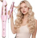 Automatic Curling Iron, HC04 Long Barrel 1.5 inch Rotating Curling Iron Wand for Womens Long Hair, Ceramic Hair Curlers with 2-Way Opening, Dual Voltage, 600M Ions for Bouncy Waves