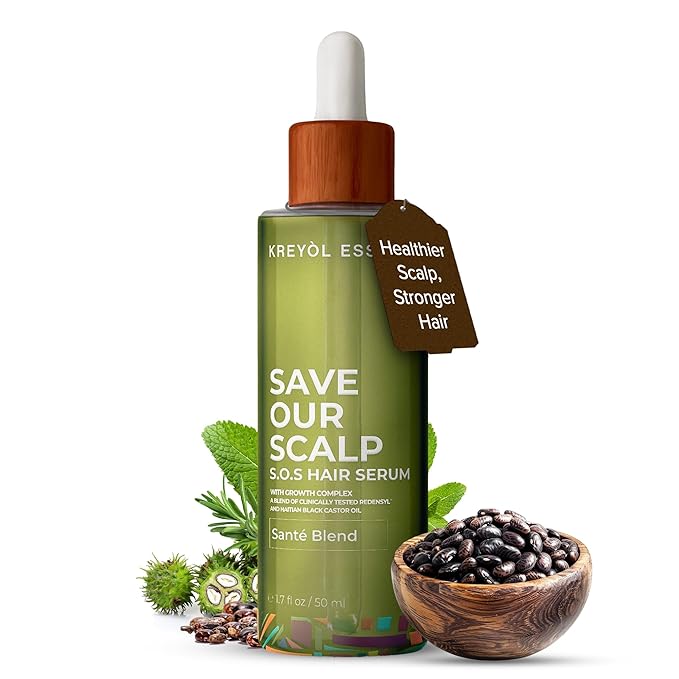 Kreyol Essence - Save Our Scalp Serum (S.O.S Serum) - Redensyl + Haitian Black Castor oil, Fuller Looking Hair, Cold Pressed Castor Oil, Natural Ingredients 1.7 oz