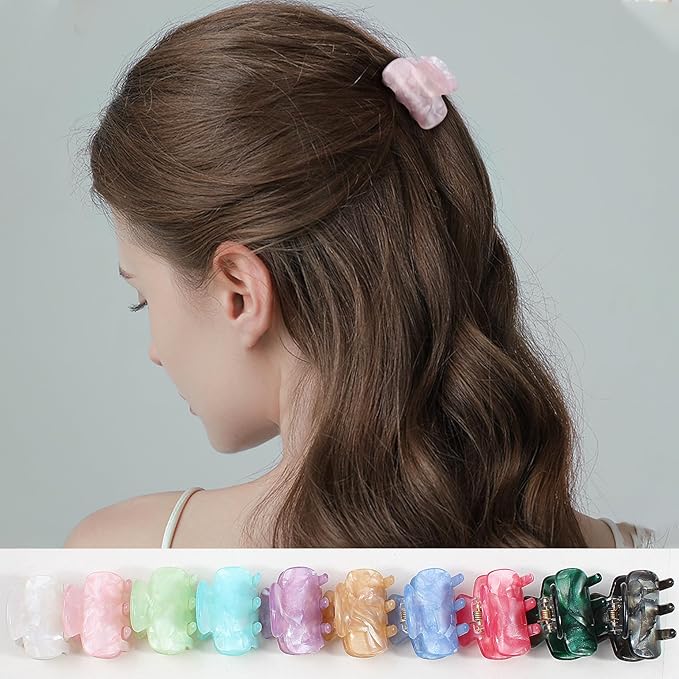 10-Pack Cute Small Acrylic Hair Claw Clips for Women & Girls - Jaw Clips for Fine Thin Hair, Half-Up Clip