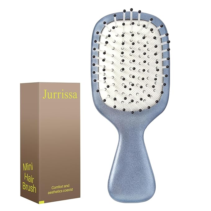 Mini Hair Bursh for Women Men and Kids, Protable Travel Size Hair Brush for Pockets Purses, Mini Detangler Brush for All Hair Types, Small Paddle Brush for Detangling (Blue)