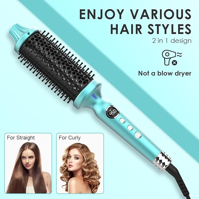 1 3/4 Inch Thermal Brush Negative Ion Heated Round Brush Dual Voltage 12 Temperature Settings Curling Hairbrush for Long Hair (1.75 Inch Barrel 2.3 Inch Bristles)