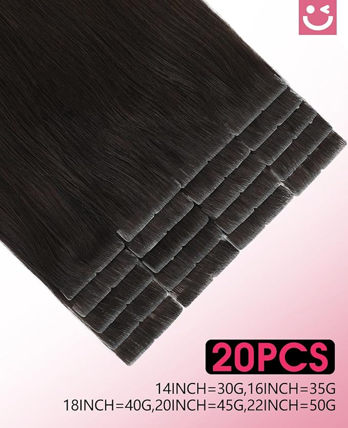 Youngsmile Invisible Tape in Hair Extensions Human Hair, #2 Dark Brown,20pcs 40g,18 Inch Remy Seamless Injection Tape in Human Hair Extensions (#2,18'')