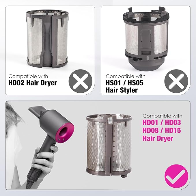 Inner Filter Mesh Compatible with Dyson Supersonic Hair Dryer HD01 HD03 HD08 Models, Metal Build-in Net Mesh Strainer Cover Attachments Part