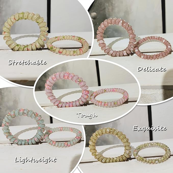 10 Pcs Spiral Hair Ties for Women - Small Elastic Hair Bands, No Damage Hair Coils, Ponytail Holders,Cute Hair Accessories for Thick & Thin Hair SP-5