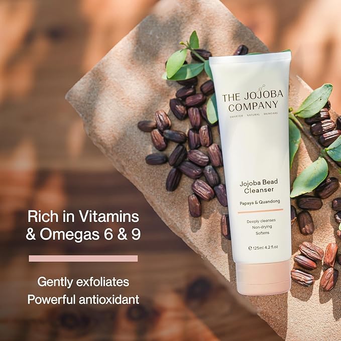 The Jojoba Company Bead Cleanser With Papaya & Quandong - Exfoliating & Hydrating Cream Face Wash - Gentle for Sensitive Skin - Pore Cleansing - For All Skin Types - 125ml