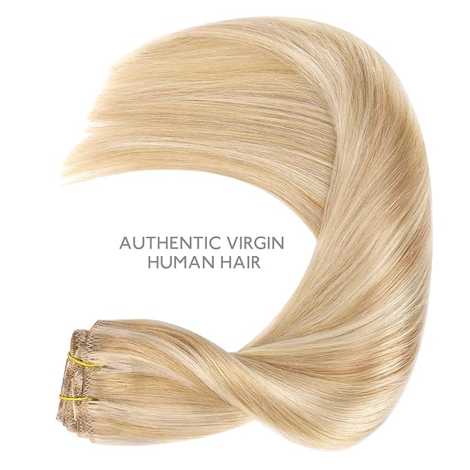 WENNALIFE Clip in Hair Extensions Human Hair 22 Inch 120g 7pcs Dirty Blonde Highlighted Bleach Blonde Hair Extensions Clip in for Women Real Human Hair Rallonge Cheveux Extensions