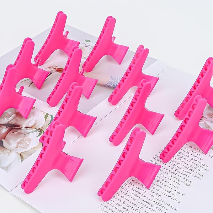 Ondder 48 Pcs Hot Pink Butterfly Hair Clips for Styling and Sectioning - Pro Claws Clamps for Cutting, Coloring - Hair Accessories for Women Girls
