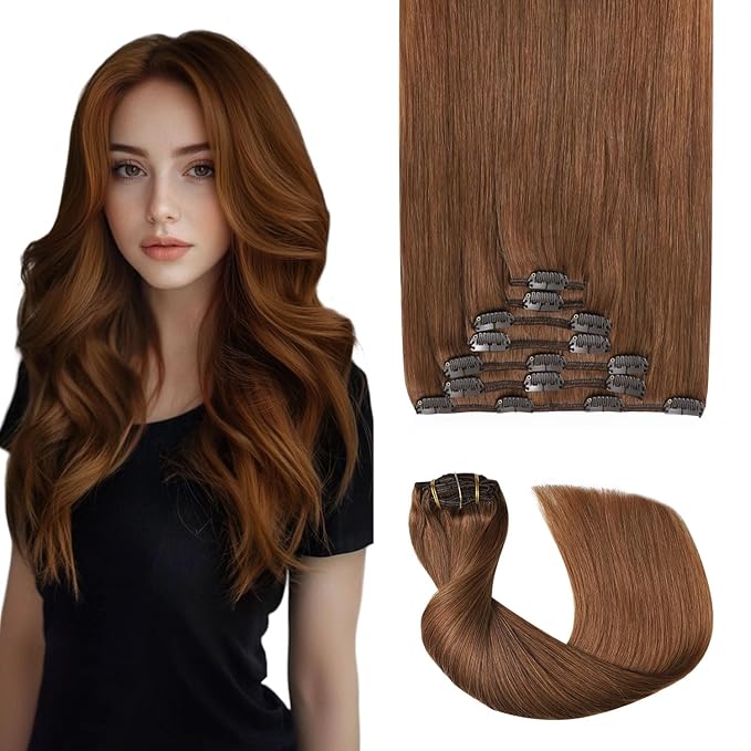 Pro2.0 Remy Clip in Extensions Real Human Hair Color #33 Dark Auburn Copper Remy Clip in Hair Extensions Real Human Hair 18inch 120g Thick 7pcs Seamless Double Weft for Women（#33-18inch）