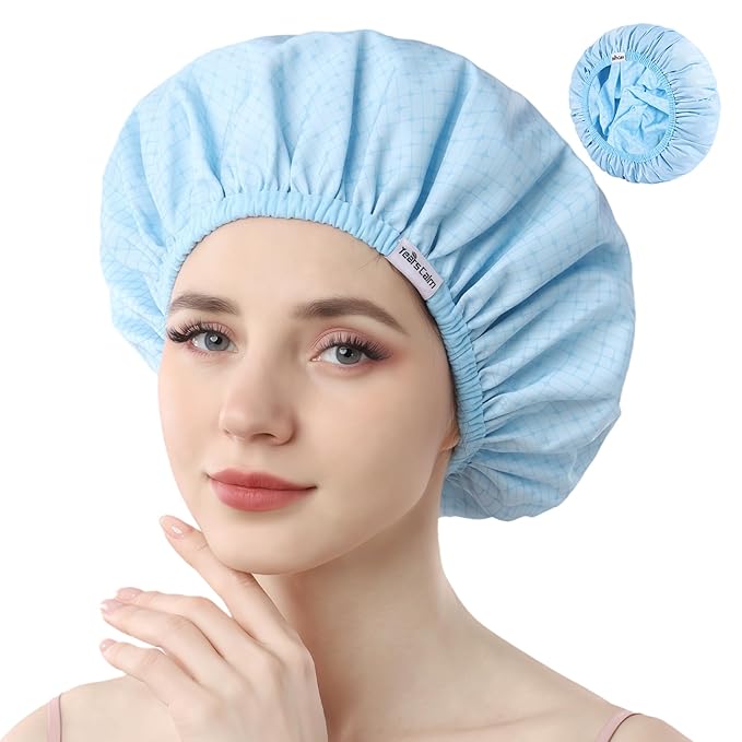 Years calm Shower Caps For Women Reusable Waterproof，Pattern And Solid Color Dual-Layer Design For Dual-Layer Usable，Protects Hair In Shower, Spa, Cooking, Clean & Travel (Blue, Extra Large)