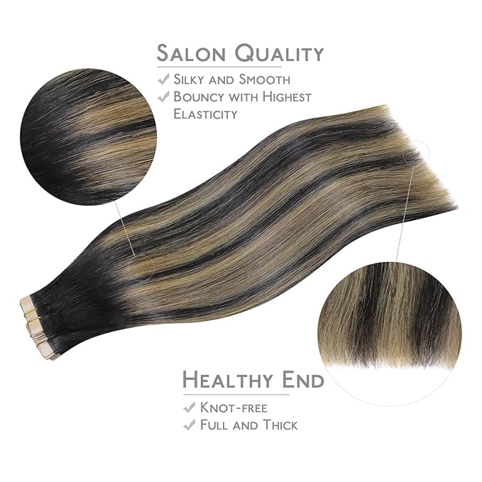 WENNALIFE Tape in Hair Extensions Human Hair, 40pcs 100g 22 inch Balayage Natural Black to Light Blonde Hair Extensions Real Human Hair Straight Tape in Extensions Invisible Human Hair Extensions