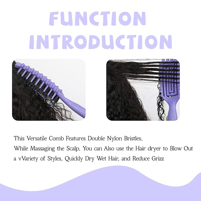 Curl Defining Brush for Curly Hair, Flexi Vented Brush for Faster Drying Hair, Detangling and Shaping to Reduce Pulling (Purple)