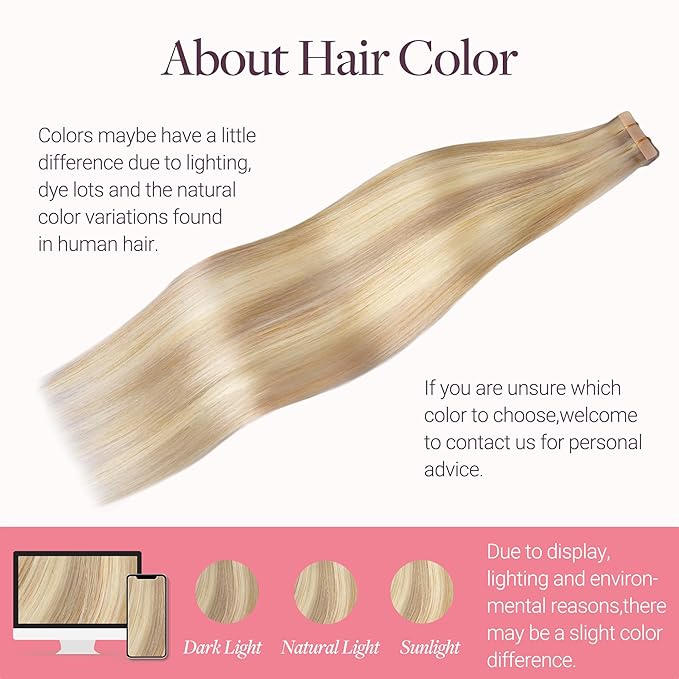 GOO GOO Tape in Hair Extensions Human Hair, 18F/60A Balayage Light Wheat Platinum Blonde, 14inch 50g 20pcs, Skin Weft Seamless Invisible, Silky Straight with Thick Ends, Remy Human Hair