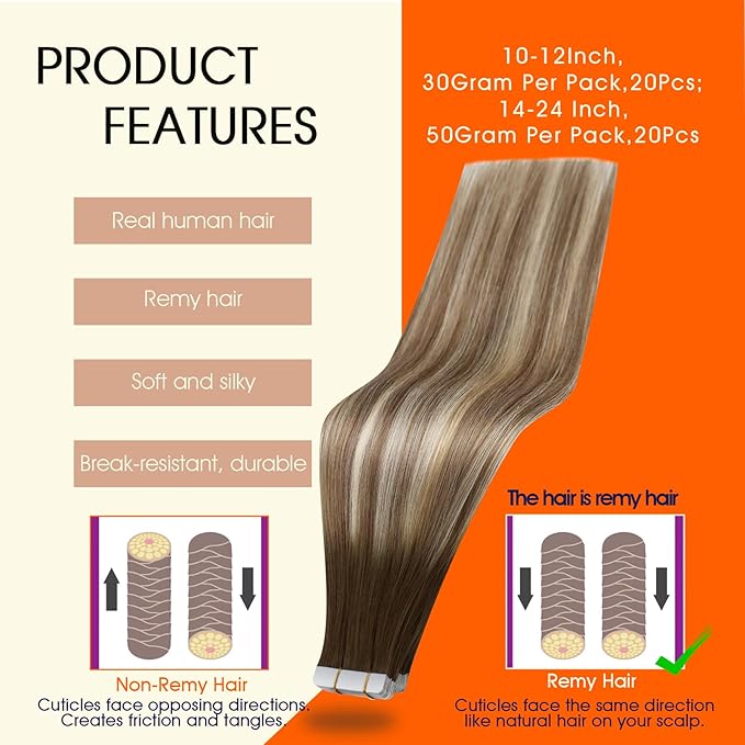 Full Shine Brown Tape in Hair Extensions Human Hair Color 3 Dark Brown Ombre 8 Ash Brown And 22 Blonde Tape in Extensions 18Inch 100G Remy Seamless Skin Weft 40Pcs Brazilian Straight