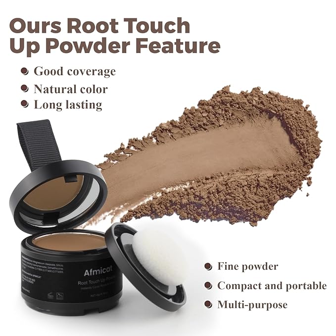 Instant Hairline Powder, Root Touch Up Hair Color for Gray Coverage and Thinning Hair, Root Cover Up Conceals Hair Loss & Bald Spots, Natural and Non-Greasy Hair Color for Women & Men, Light-Brown