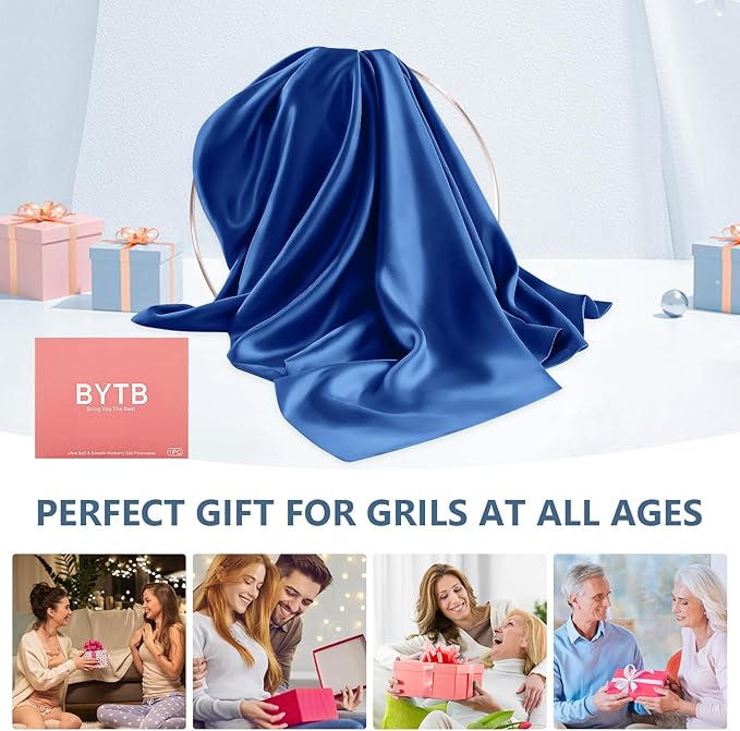 Silk Pillow Cases King Size 100% Mulberry Silk Pillowcase for Hair & Skin 22 Momme Both Sided Grade 6A Silk Cooling Soft Breathable 20 x 36 Inches with Hidden Zipper 1PC, Royal Blue