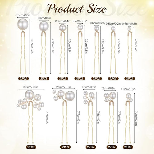 24 Pieces Pearl Crystal Bridal Hair Pins Handmade Pearl Bridal Hair Accessories Pearls Wedding Hair-Pins for Brides Women Girls