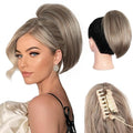 10 Inch Short Ponytail Extension - Soft Straight Pony Tails Hair Extensions, Claw Clip Ponytail Extension, Natural Short Synthetic Hair Pieces for Women (Color: Light Ash Brown Mixed White)