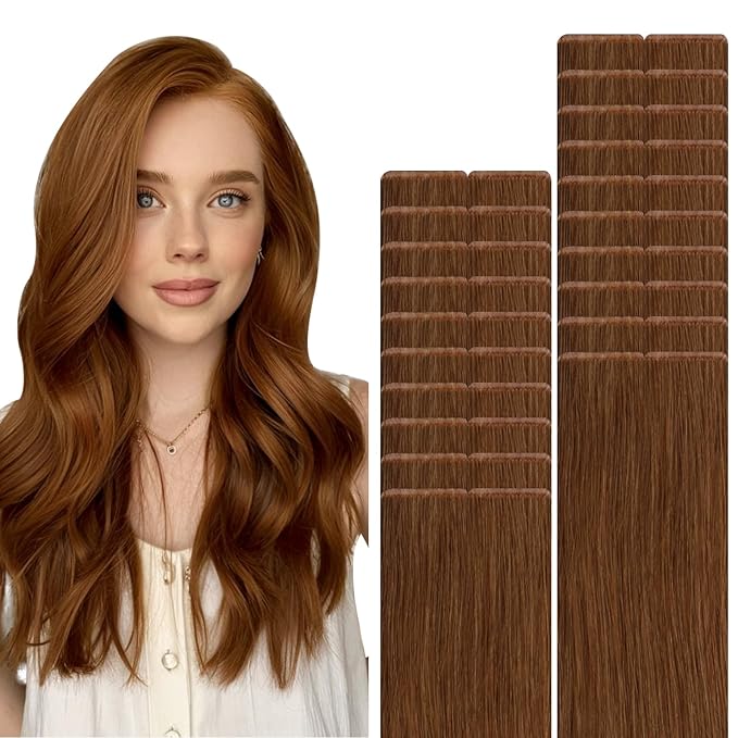 VINBAO Invisi Edge Tape in Hair Extensions Auburn Ginger 55g 20in 20pcs Injection Tape in Extensions Human Hair Seamless Injected Tape 20inch #33
