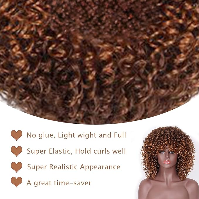 Afro Wig 15 Inch Black Women Afro Wigs African Curly Wigs Elastic Fluffy Wigs Synthetic Hair Suitable for Cosplay Daily and Party