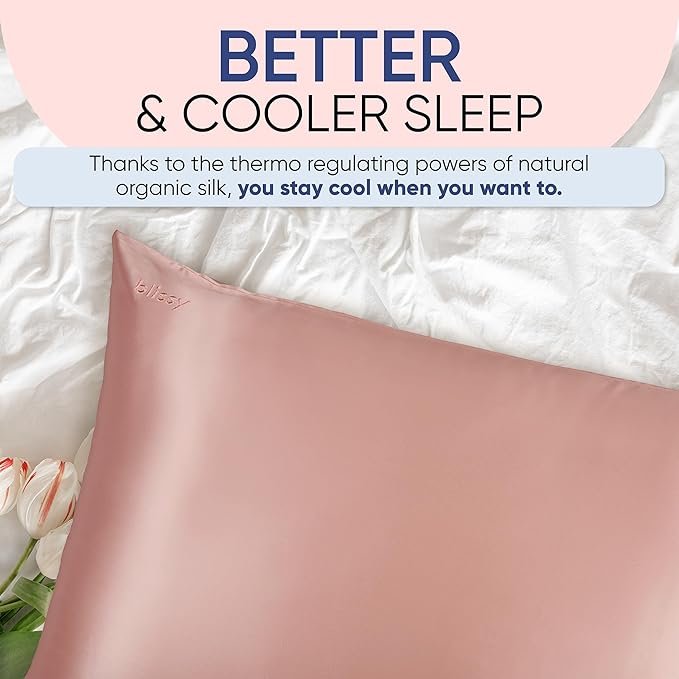 Blissy Silk Pillowcase - 100% Pure Mulberry Silk - 22 Momme 6A High-Grade Fibers - Silk Pillow Cover for Hair & Skin - Regular, Queen & King (Rose Gold, King)