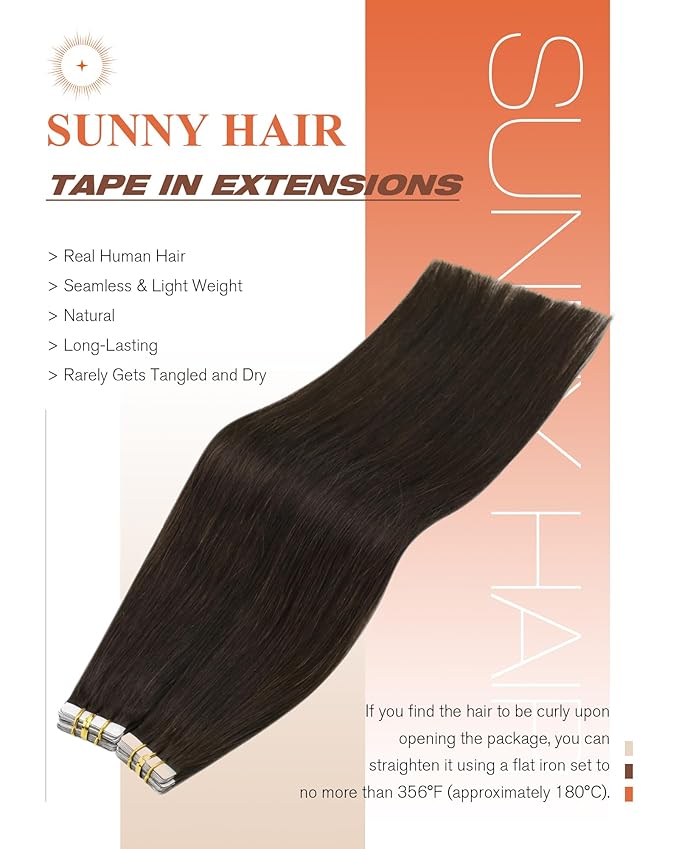 Sunny Hair Tape in Hair Extensions,Dark Brown Tape in Hair Extensions Human Hair Invisible Remy Human Hair Tape in Extensions 16 inch 20Pcs